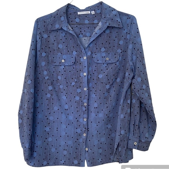 Notations Shirt Polka Dot Button Down w/ Roll Tab Sleeves & Pockets Top Size 1X - Picture 1 of 9